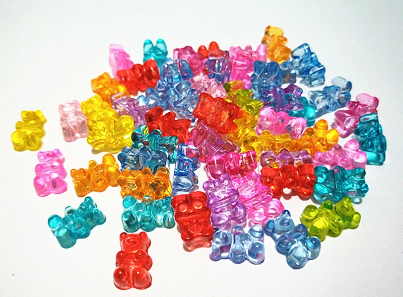 50pz perline acrilico forma di orsetto gummy bear colorate trasparente 12x8mm  - Immagine 1 di 1