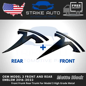 2017-2024 Tesla Model 3 MATTE BLACK Emblem For Hood, Rear Trunk Lid New Upgrade - Picture 1 of 5