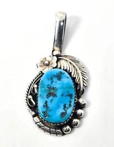 Bernice Bonney BB Large Turquoise sterling silver Navajo Native American pendant - Picture 1 of 6