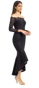 Elle Zeitoune Gown Size AU 10 US 6 Marchesa Black Lace Off Shoulder Formal - Picture 1 of 9