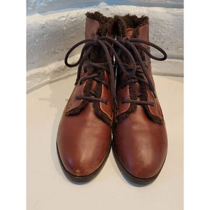 Apostrophe Lace up booties brown leather Women's size 7.5 - Picture 1 of 7