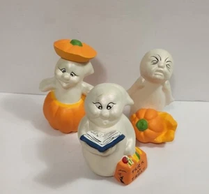 Vintage 1981 drei handbemalte Keramik Halloween Geister Kürbisse signiert  - Bild 1 von 18
