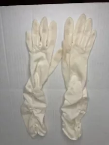 Vintage Ivory Gathered Elbow Length Gloves Silky - Picture 1 of 4