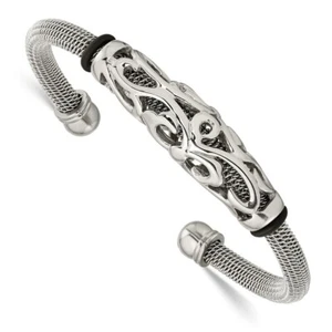 Stainless Steel Polished Black Rubber Bracelet - Picture 1 of 4