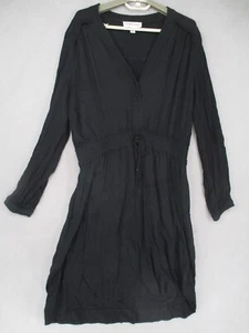 Country Road Dress Womens 14 Black Tie Shirred V Neck Button Long Sleeve Belt - Picture 1 of 20