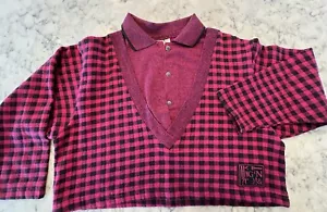 Vintage Hang Ten Sweatshirt Women’s Collared Crop Top Hot Pink & Black Plaid - Picture 1 of 15