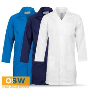 Mens Womens Polyester Cotton Metal Press Studs Closure Dust Lab Coat 3502 - Picture 1 of 5