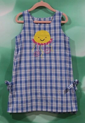 Kelly's Kids Size 4 Vintage Girls Blue And White Yellow Smiley Face A-Line Dress - Image 1 of 4