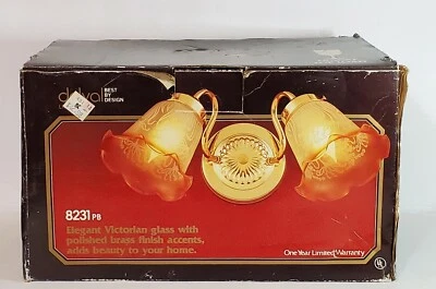 Lámpara de pared vintage Delval Light 8231PB elegante pantalla de vidrio victoriano ámbar nueva en caja Foto 1 de 4