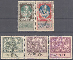 Latvia early rare fiscal values 1st Republic stamps from the 1920's, used