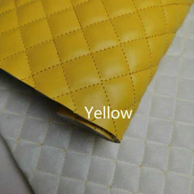 1 Yard Quilted PU Leather Car Upholstery Fabric Diamond Square Sewing Material - Image 1 of 4
