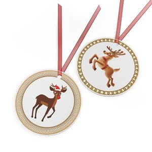 Rudolph und ein fliegender Rentierfreund doppelseitiger Metall Weihnachtsschmuck Felsen - Bild 1 von 6