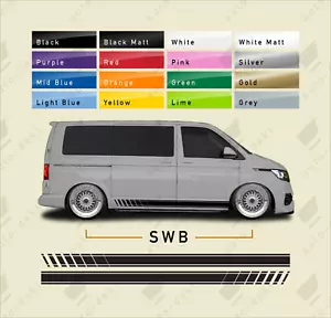 Fits VW T5 T6 Transporter SWB - Side Stripe Vinyl Stickers Camper Graphic Decals - Picture 1 of 17