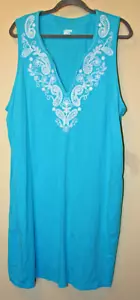 Lands End Damen blau bestickt Baumwolle ärmellos Schwimmen Überziehen Kleid 2X - Bild 1 von 5