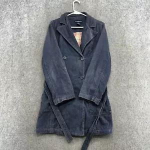 VTG Abercrombie Jacket Womens M Blue Corduroy Lined Belted Trench Coat Y2K - Picture 1 of 15