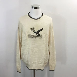 Vtg Fieldmaster Mens Sz XL Wild Duck Landing Sweater All Cotton USA Made XL - Picture 1 of 9