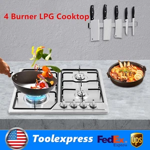 4-Burner Built-In Gas Stove NG/LPG Gas Hob Cooktop Stove Stainless Steel 58*50cm - Picture 1 of 19