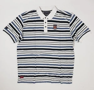 Coogi Polo Shirt Men's XXL Navy & White Striped Button Up - Picture 1 of 6