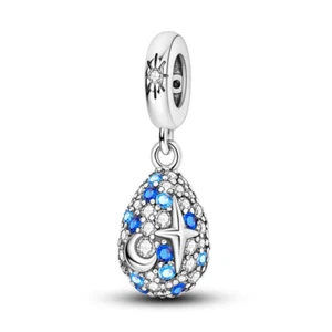 Pulsera MULA Brillante Estrella Luna Huevo de Pascua Dije Para Mujer Chapada en Plata 925 - Imagen 1 de 6