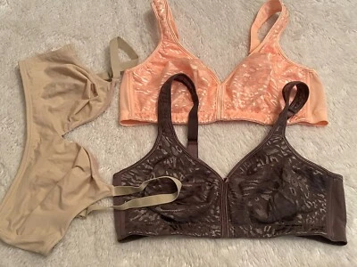 Lote de 3 piezas de sujetador bralette copa suave 38D Breezies beige melocotón marrón encaje Foto 1 de 4