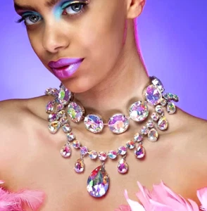 Fabuloso Collar Reina Diva Betsey Johnson Diamantes de Imitación Joyas Doble Trenza - Imagen 1 de 5