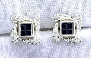 Pendiente de plata esterlina cuadrado de laboratorio de zafiro azul circonita cúbica con piedras preciosas - Imagen 1 de 2