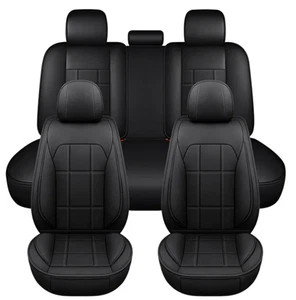 KIVAGURU LEATHERETTE CAR SEAT COVERS, UNIVERSAL FIT - FULL SET - BLACK - Picture 1 of 5