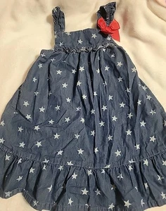 WONDERKIDS Blue denim Patriotic sundress w/ White Stars  Girls 4T - Picture 1 of 4