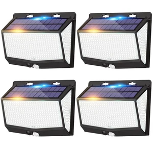 4er Solarleuchten mit Bewegungsmelder 468 LED Außen Solarlampe Sensor Fluter DE - Bild 1 von 7