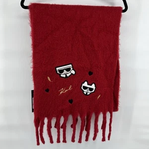 NUEVO CON ETIQUETAS Karl Lagerfeld Paris Mujer’s Bufanda Difusa Logo Gato Rojo Grueso Tejido De Gran Tamaño - Imagen 1 de 7