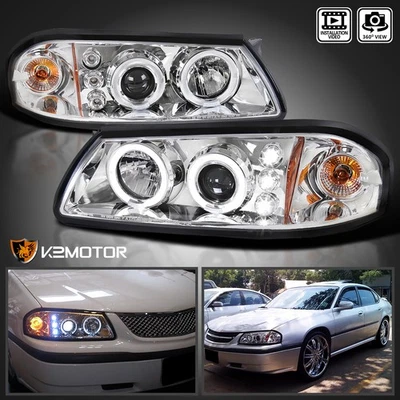 Fits 2000-2005 Chevy Impala LED Halo Projector Headlights Head Lamps Left+RIght - Изображение 1 из 4
