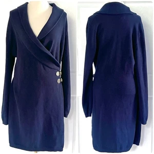 Vintage Lauren Ralph Lauren dunkelblau Leder Schnalle Schalkragen Pullover Kleid XL - Bild 1 von 5