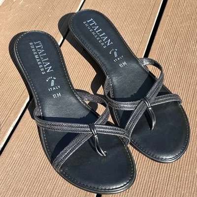 Italian Shoemakers Sequins Thong Sandals Flip Flop Women's 11M Black Crisscross - Image 1 of 4