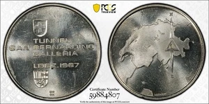 Switzerland Silver Medal - SAN BERNARDINO TUNNEL - Ultra Rare UNIQUE - PCGS MS62 - Picture 1 of 4