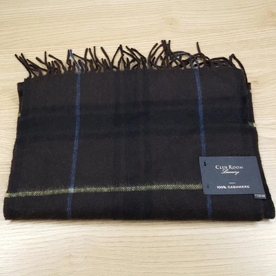 Bufanda para hombre CLUB ROOM marrón a cuadros 100 % cachemir flecos rectangular tejido suave 63x13 Foto 1 de 4