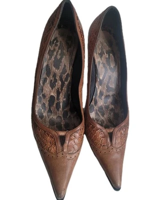 Raro DOLCE GABBANA Talla 39.5/US 9 Croc Cuero Repujado Coñac Marrón Tacones Altos Foto 1 de 4