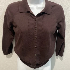 Ann Taylor Women's Cardigan Sweater Brown Collared Size Small - Picture 1 of 15