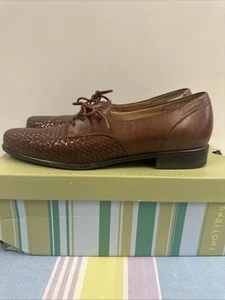 Trotters Women's Woven Oxford Mattie Cognac Leather Shoes 8 S Vintage EXCELLENT - Picture 1 of 9