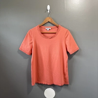Suéter Pendleton Mujer Talla L Coral Manga Corta Mezcla Seda Volantes Escote Foto 1 de 4