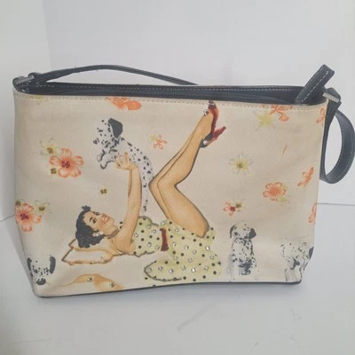 Cartera de mano vintage pin-up fiesta niña perros dálmatas piedras con anillos Foto 1 de 4