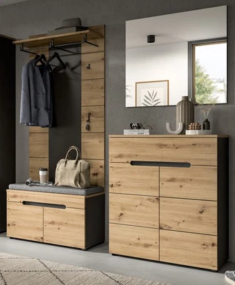 Garderoben Set Flurgarderobe Eiche 4-tlg Garderobe 170 cm mit Soft-Close Cooper - Bild 1 von 4
