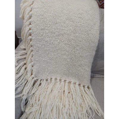 Pottery Barn Throw Blanket Dreamy Handwoven Fringe 50x60 Ivory Cottagecore Cozy - Image 1 of 4
