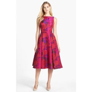 Adrianna Papell Floral Tea Length Jacquard Dress - Picture 1 of 10