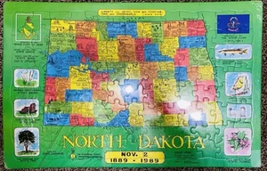 North Dakota Puzzle Map by Puzzlin' State Austin-Peirce 1988 Complete Jigsaw NIB - Picture 1 of 7