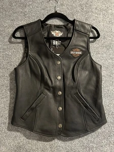 Women's Harley Davidson Leather Vest Meduim NWT - Picture 1 of 4