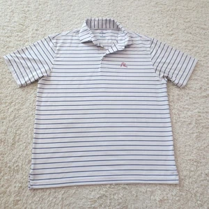Rhoback Polo Shirt Mens Large White Blue Stripe Performance Golf USA Flag Logo - Picture 1 of 16