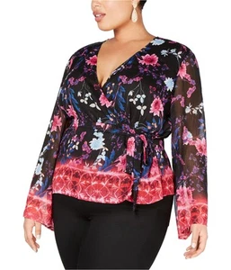 I.N.C Womens Metallic Floral Wrap Blouse - Picture 1 of 3