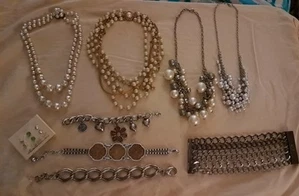 Vintage Jewelry Lot Faux Pearl Necklaces 4 silver tone Bracelets Chicos - Picture 1 of 6