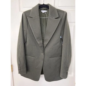 Nueva Chaqueta Blazer Good American Grande Franela Sarga Cuadrada Verde Oscuro Academia - Imagen 1 de 12