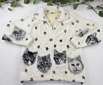 VTG Black Mountain White Sherpa Fleece Full Zip Jacket Size L Cats Kitten - Image 1 of 4